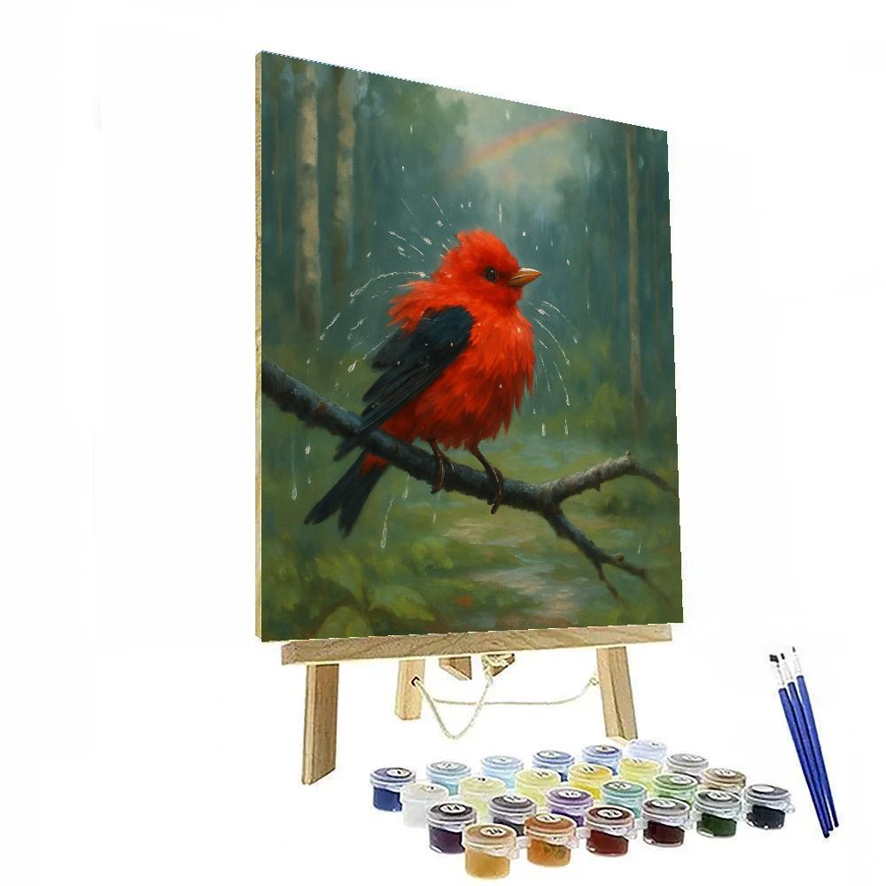 Scarlet Tanager In The Rain Washed Clearing paint by numbers