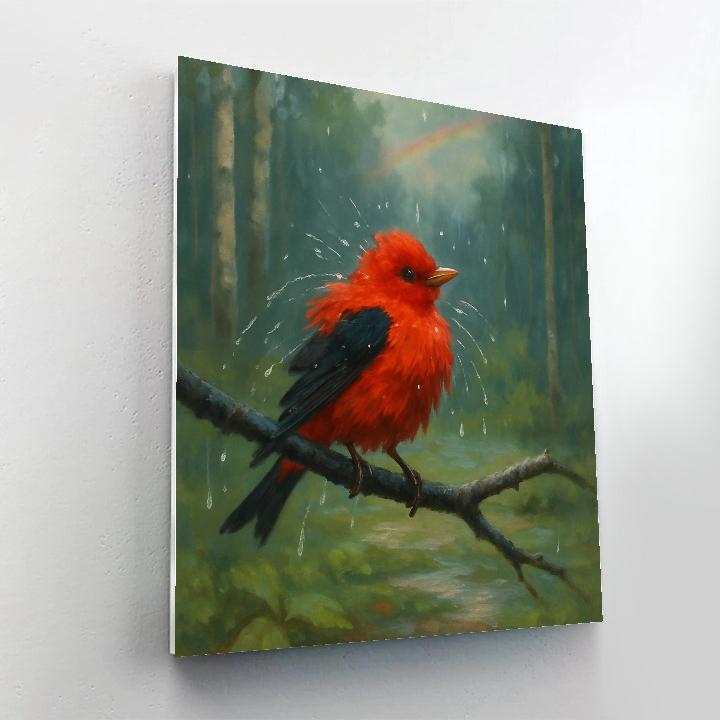 Scarlet Tanager In The Rain Washed Clearing paint by numbers