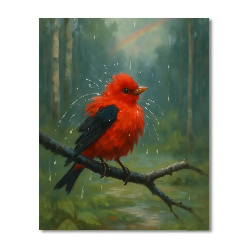 Scarlet Tanager In The Rain Washed Clearing paint by numbers