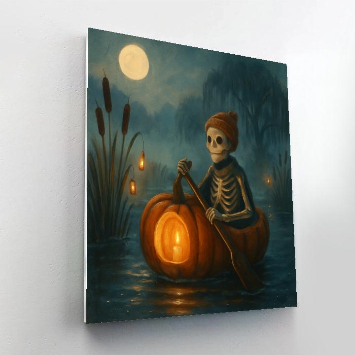 Pumpkin Boat Ride Through A Quiet Foggy Marsh Numbered painting kits