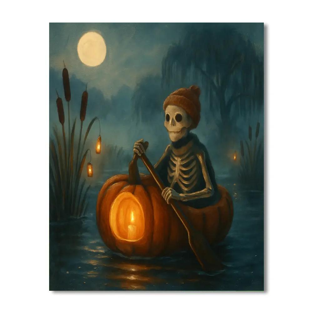 Pumpkin Boat Ride Through A Quiet Foggy Marsh Numbered painting kits