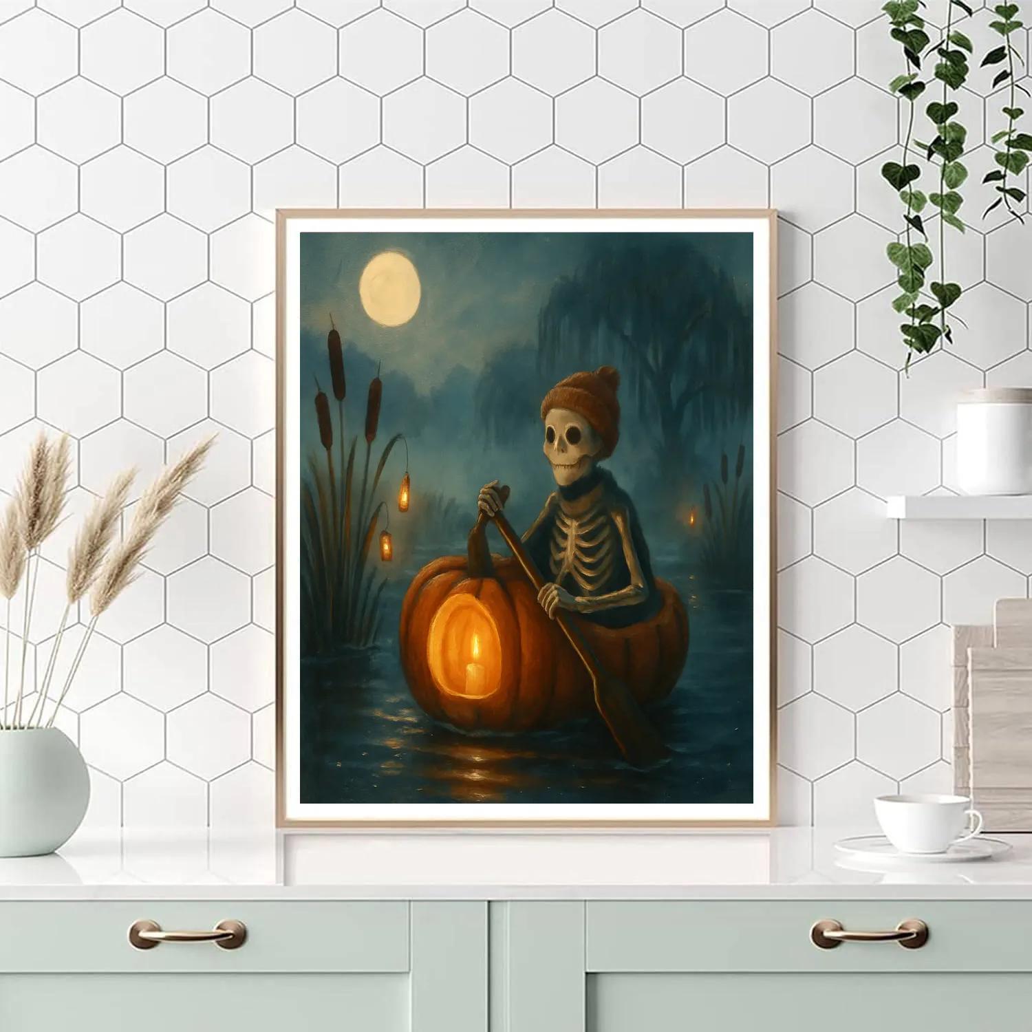 Pumpkin Boat Ride Through A Quiet Foggy Marsh Numbered painting kits