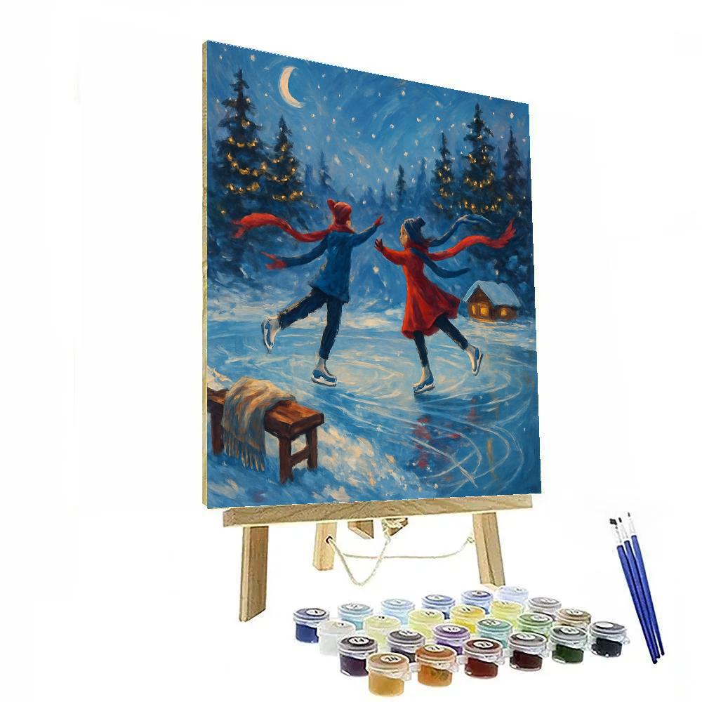 Ice Skaters And Ribbon Lights Pond Paint by numbers kits