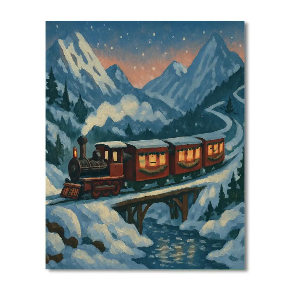 Mountain Train Of Holiday Lanterns DIY paint by numbers