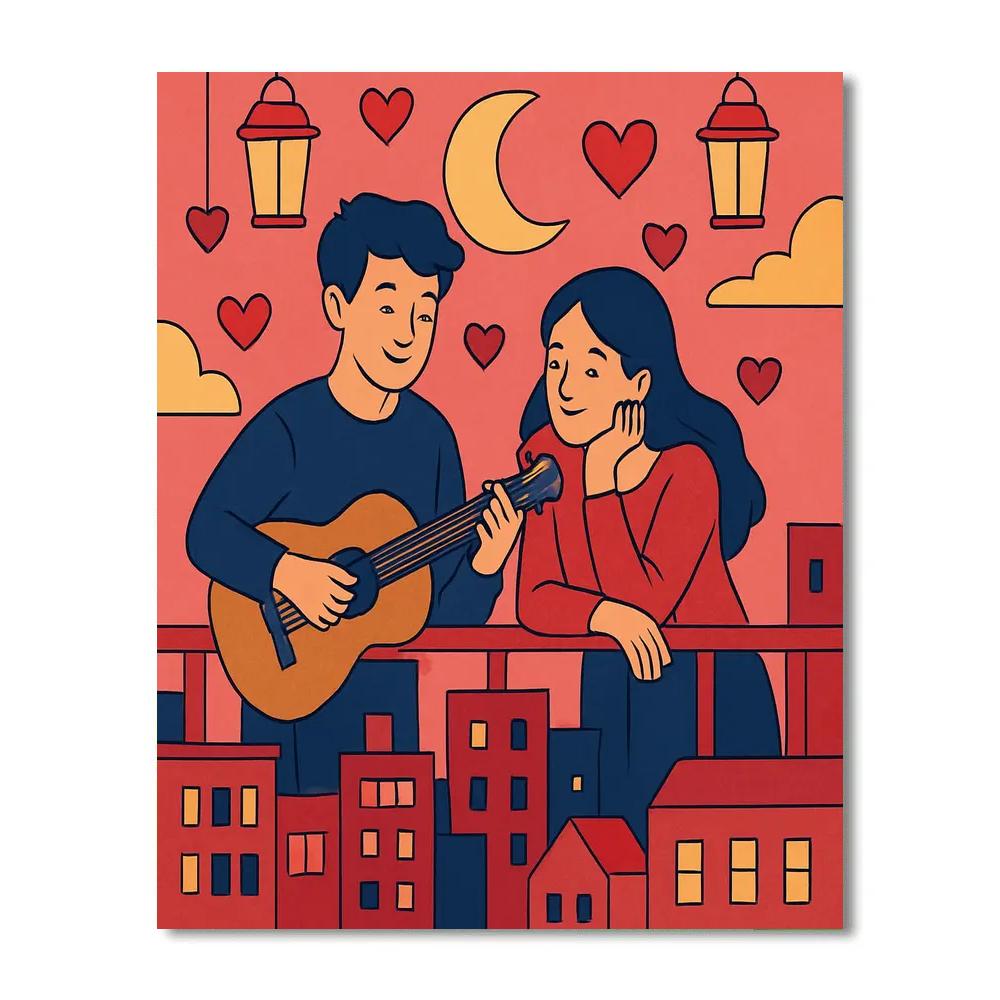 Valentines Day Starlit Rooftop Serenade Paint by numbers kits