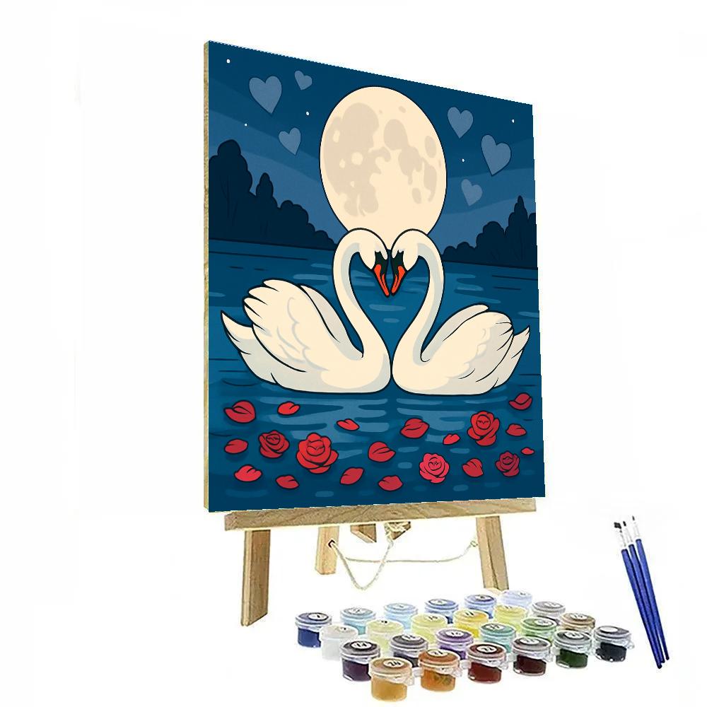Moonlit Swan Lake Romance Valentines Day Edition painting number kit
