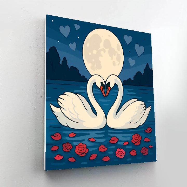 Moonlit Swan Lake Romance Valentines Day Edition painting number kit