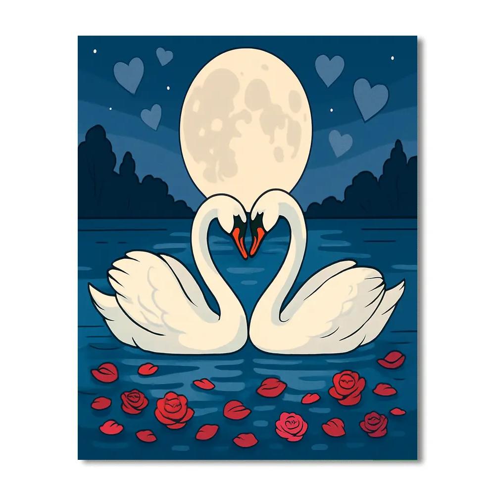 Moonlit Swan Lake Romance Valentines Day Edition painting number kit