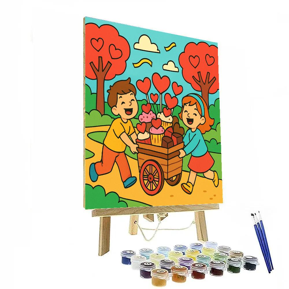 Candy Cart Adventure With Valentines Day Treats Number painting