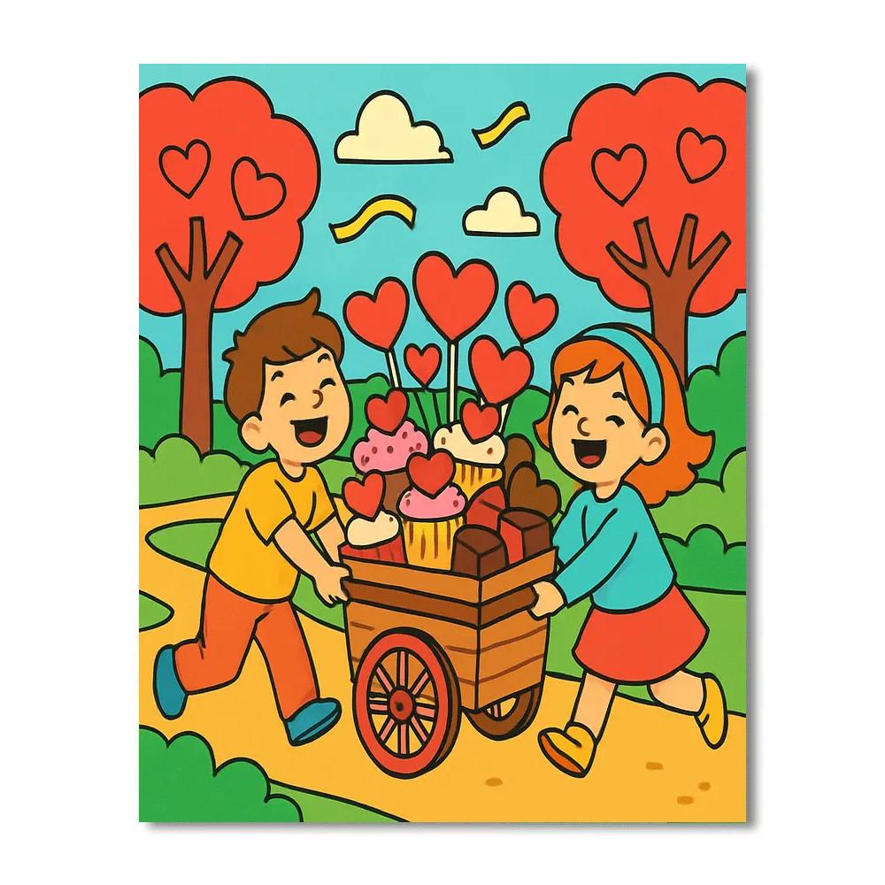 Candy Cart Adventure With Valentines Day Treats Number painting