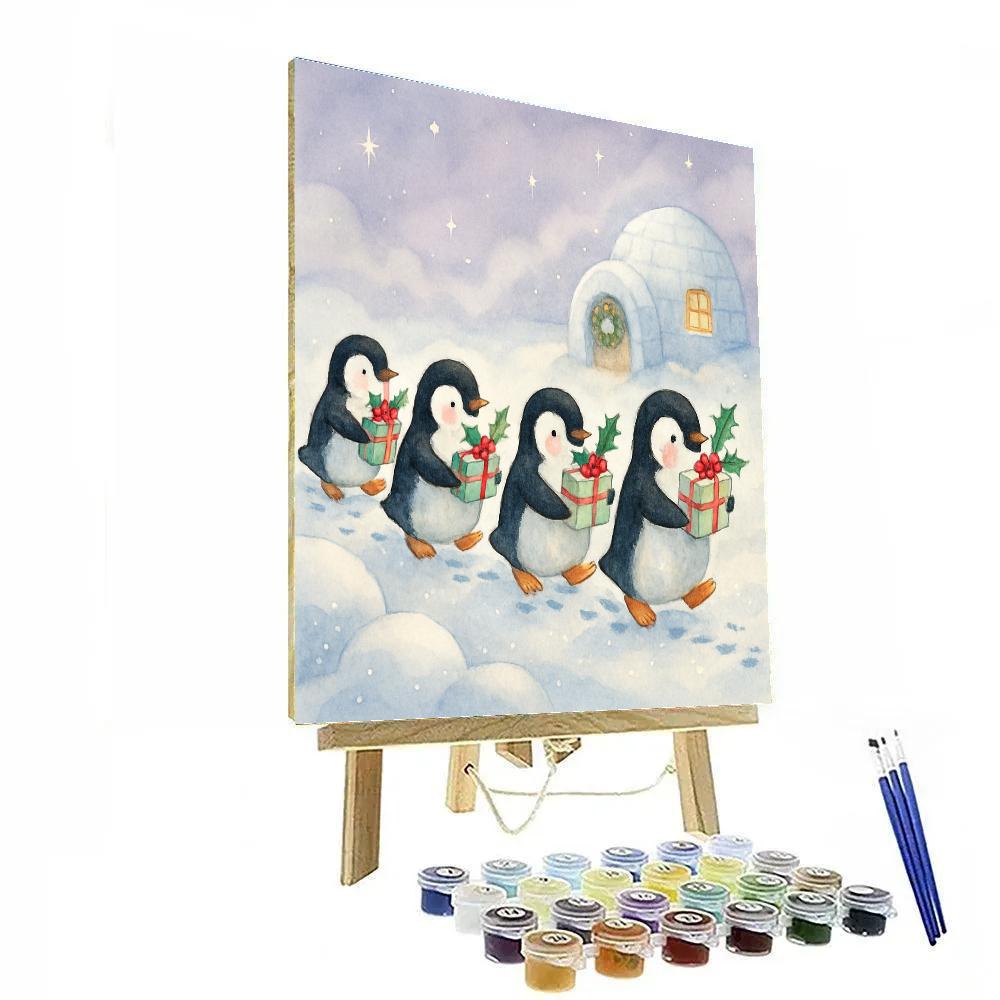 Penguins Delivering Tiny Presents painting number kit