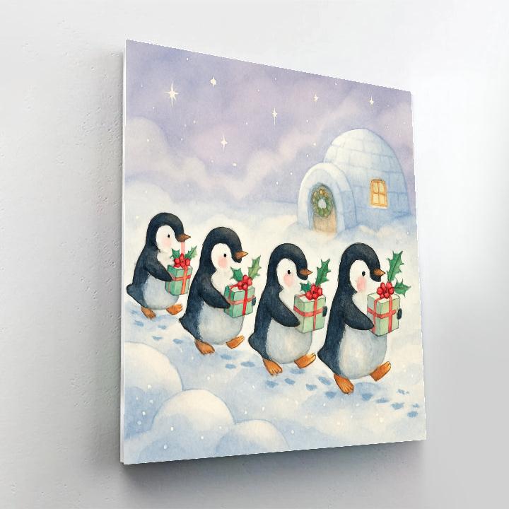 Penguins Delivering Tiny Presents painting number kit