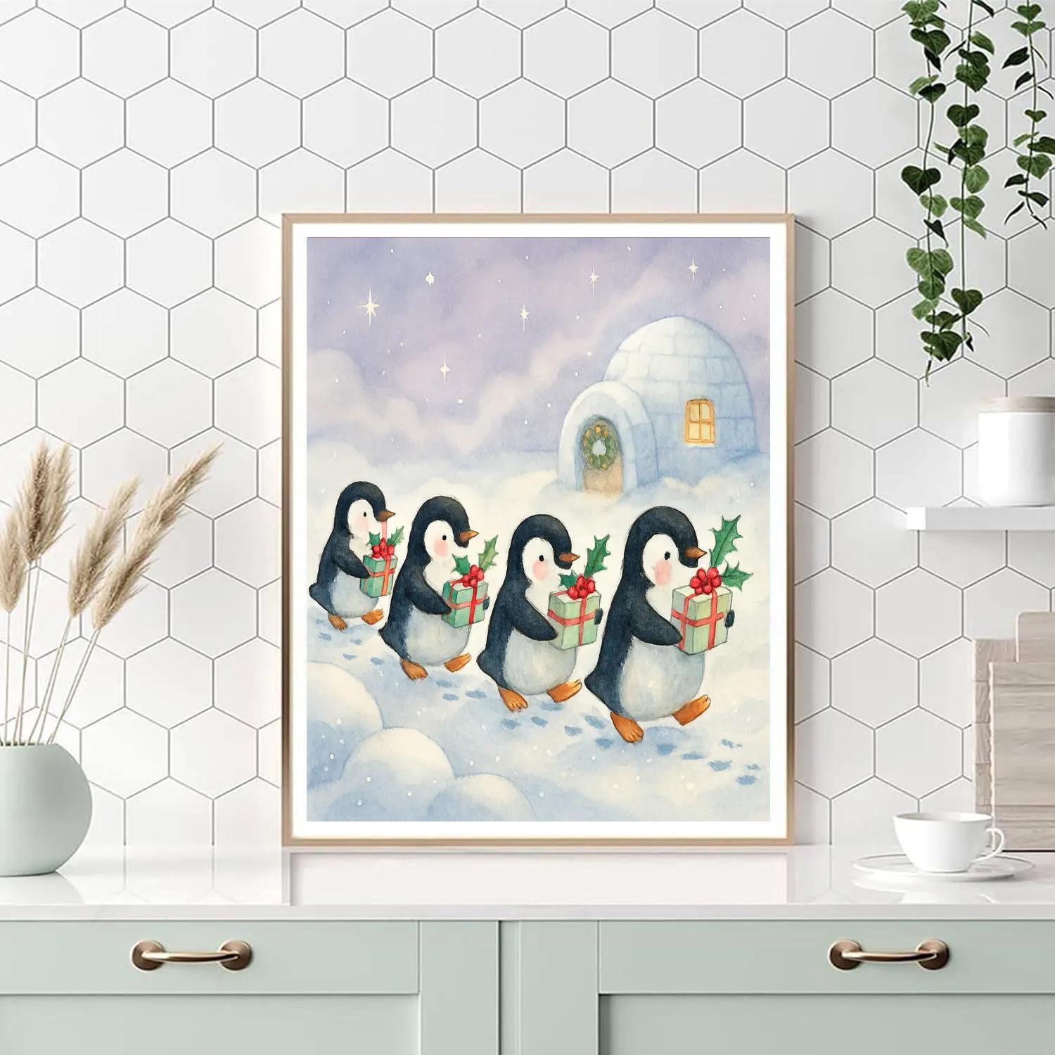 Penguins Delivering Tiny Presents painting number kit