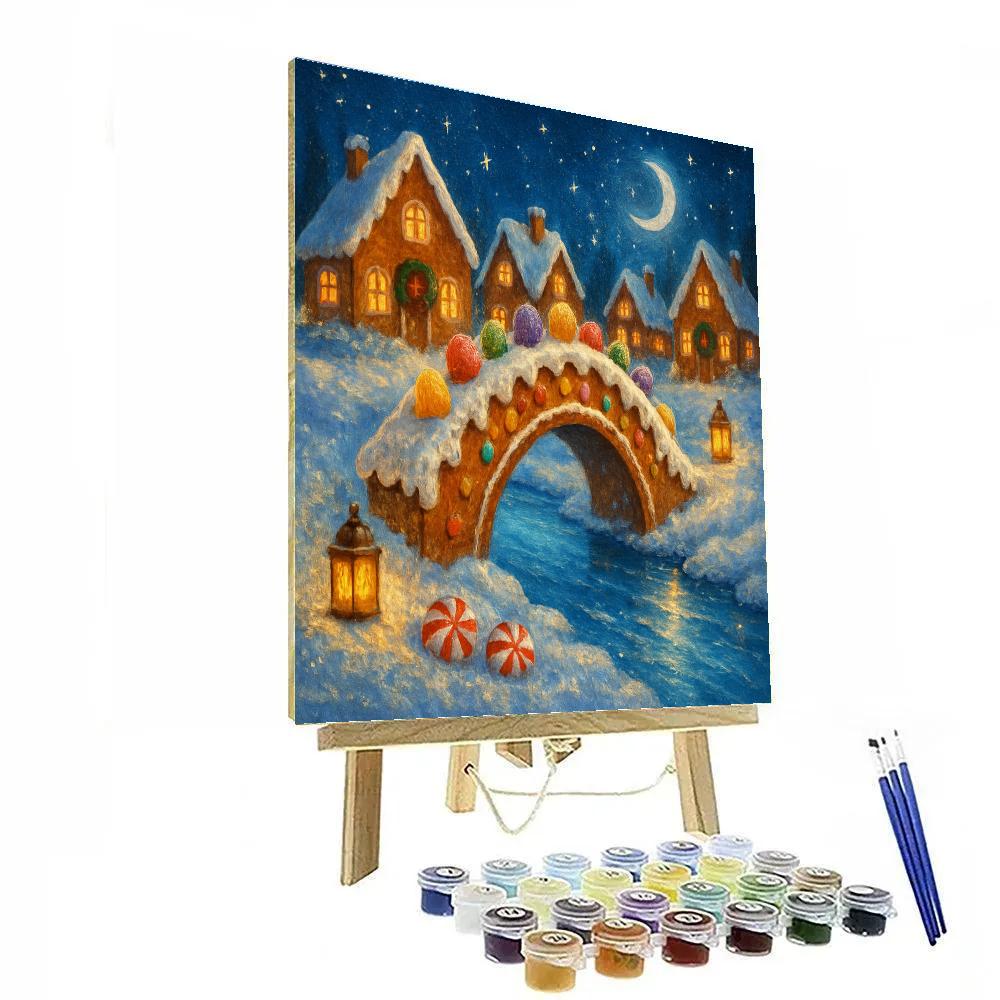 Gingerbread Bridge Over Sparkling Creek Number painting