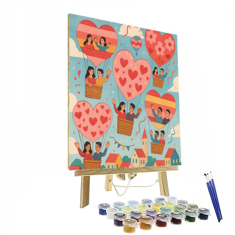 Heart Balloon Sky Race Valentines Day Carnival Number painting