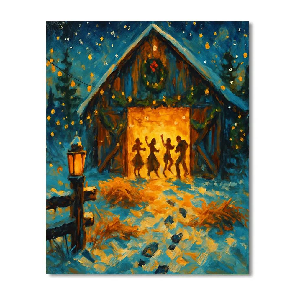 Snowy Barn Dance With Firefly Lights DIY paint by numbers