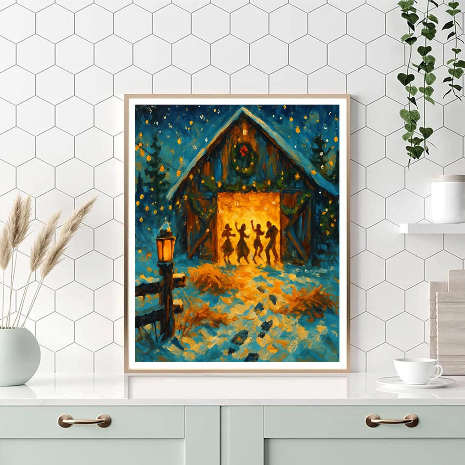 Snowy Barn Dance With Firefly Lights DIY paint by numbers