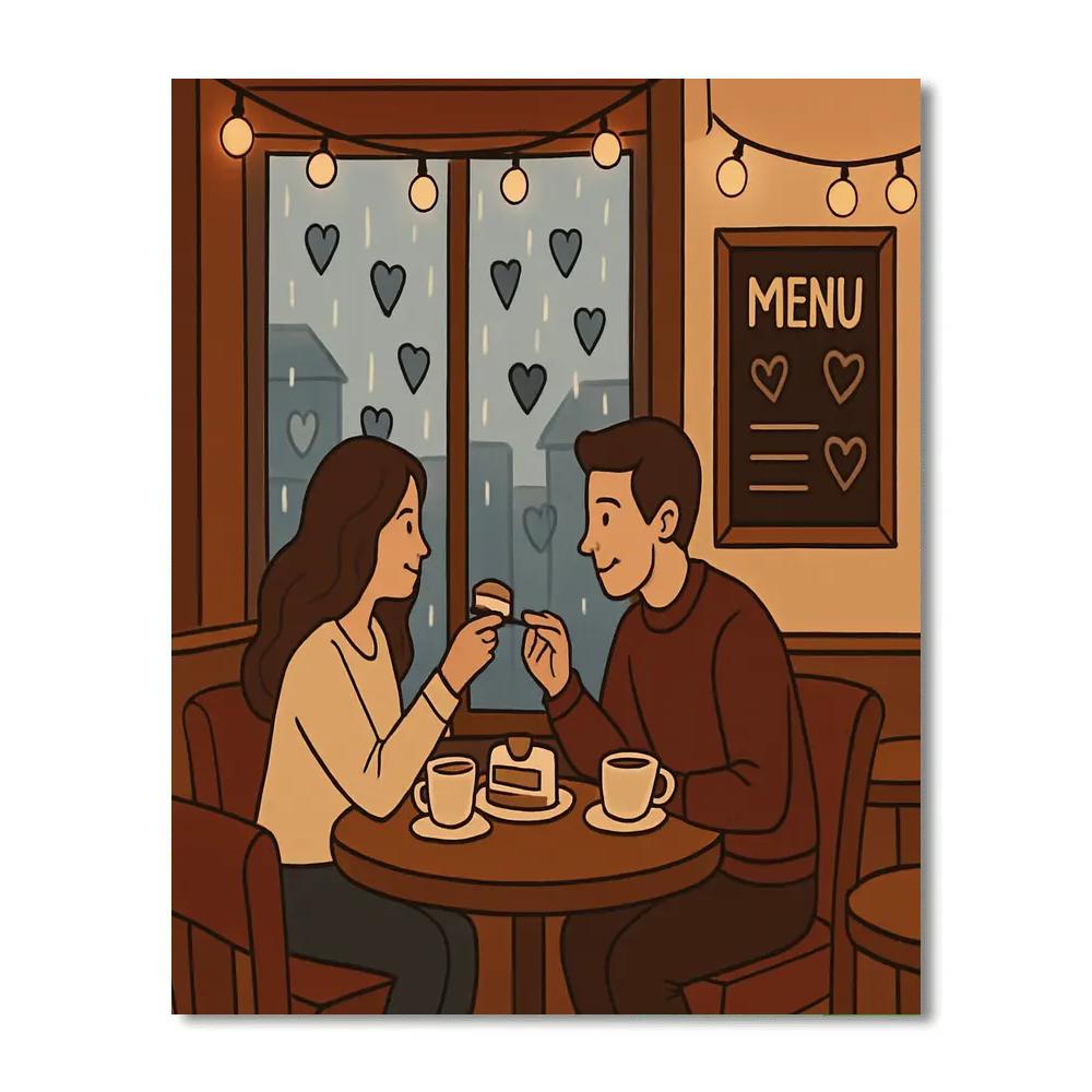Cafe Window Rainy Valentines Day Afternoon paint by numbers