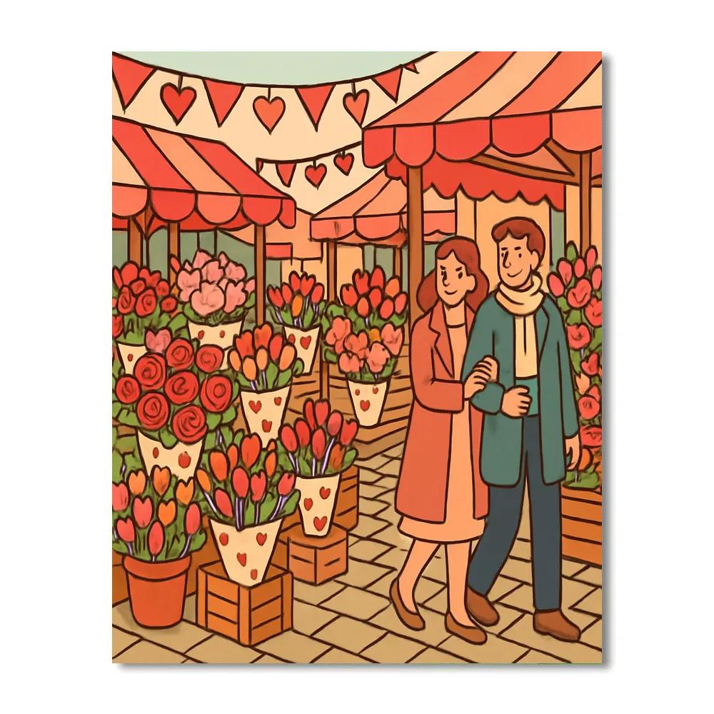 Valentines Day Flower Market Morning Stroll DIY paint by numbers