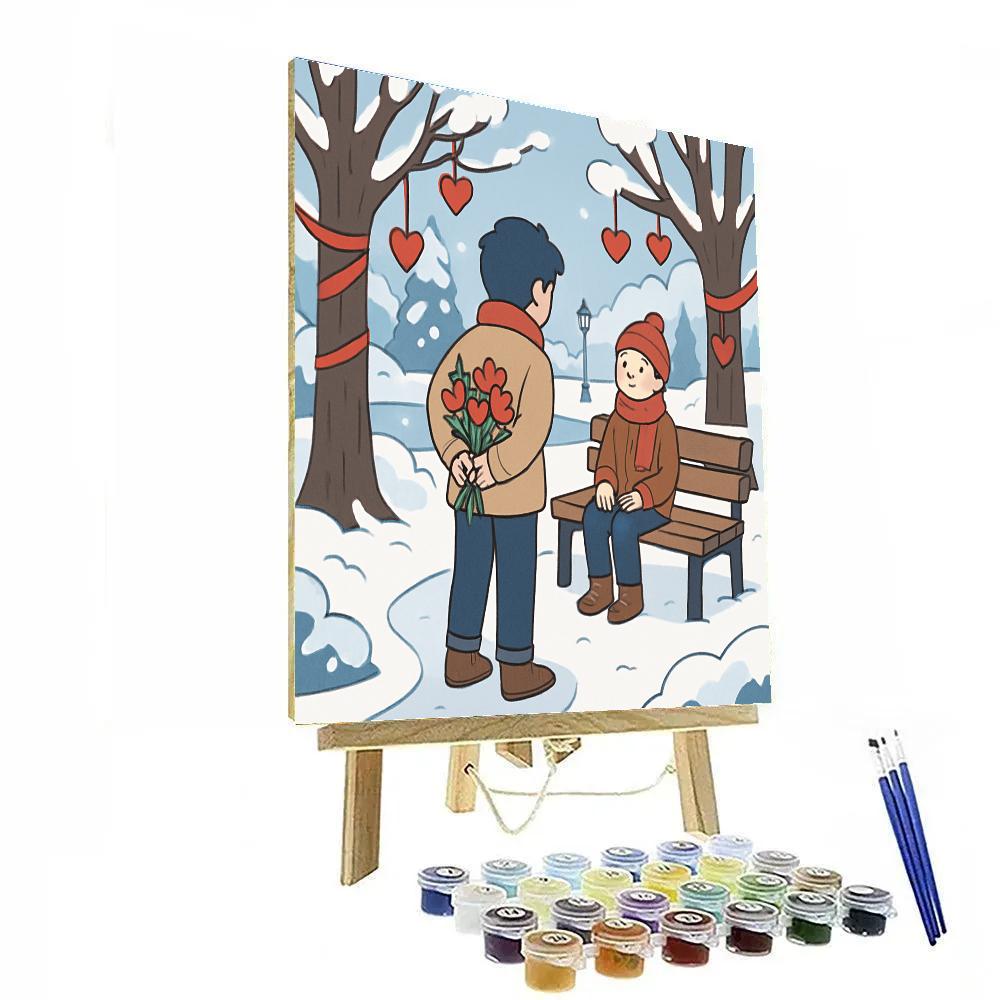 Snowy Park Bench Valentines Day Confession Numbered painting kits