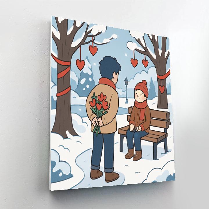 Snowy Park Bench Valentines Day Confession Numbered painting kits