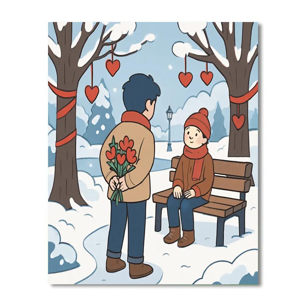 Snowy Park Bench Valentines Day Confession Numbered painting kits