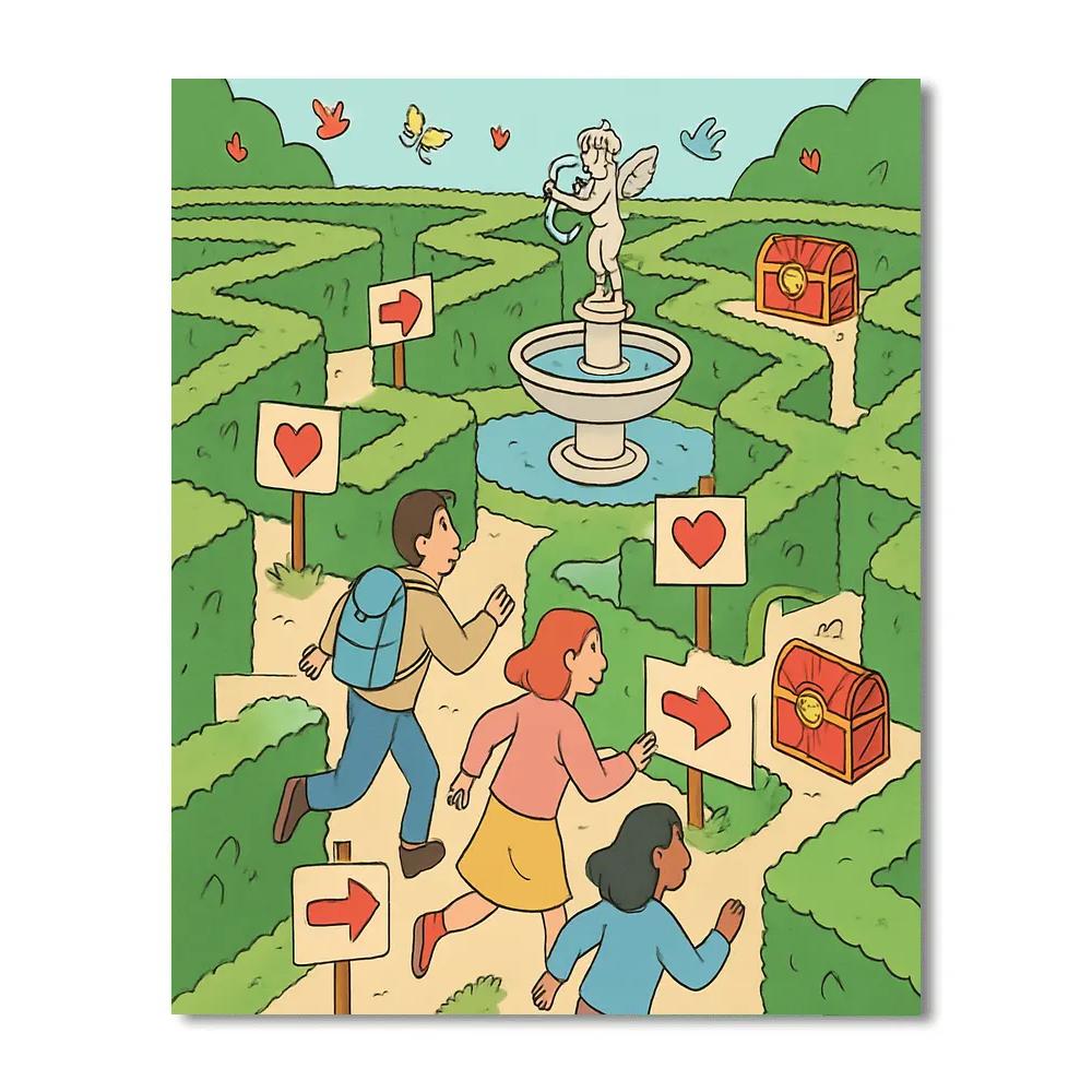 Garden Maze Valentines Day Treasure Hunt Paint by numbers art