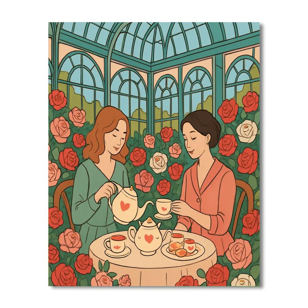 Valentines Day Tea Party In The Rose Conservatory Paint by numbers art