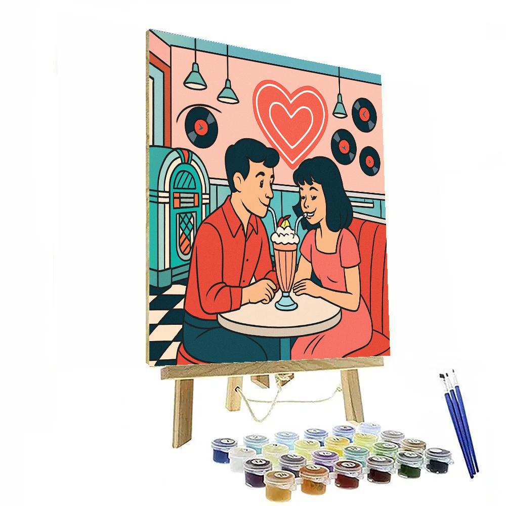 Retro Diner Valentines Day Milkshake Date paint by number