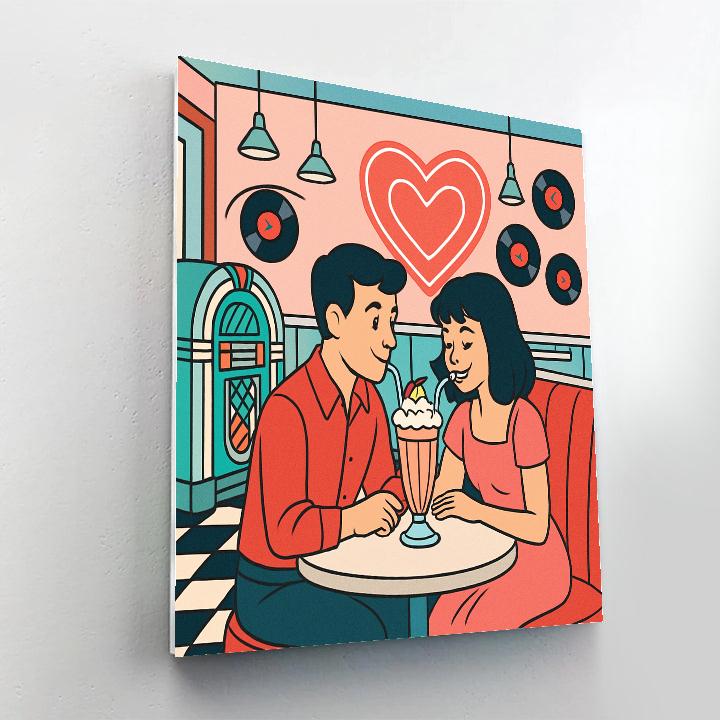 Retro Diner Valentines Day Milkshake Date paint by number