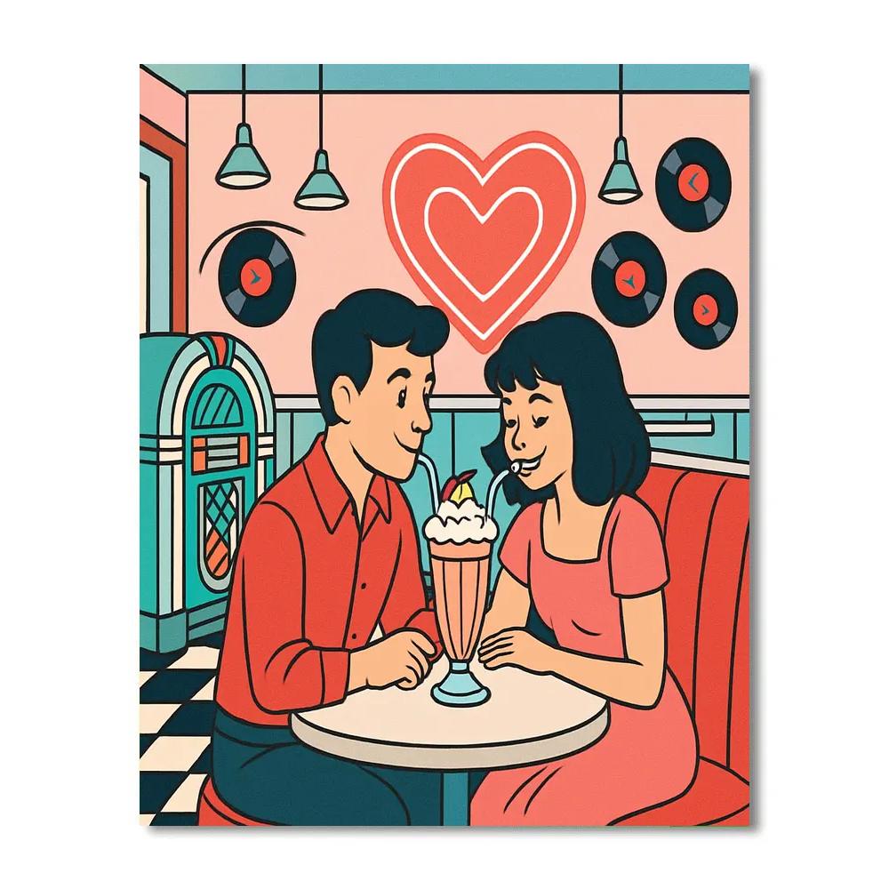 Retro Diner Valentines Day Milkshake Date paint by number