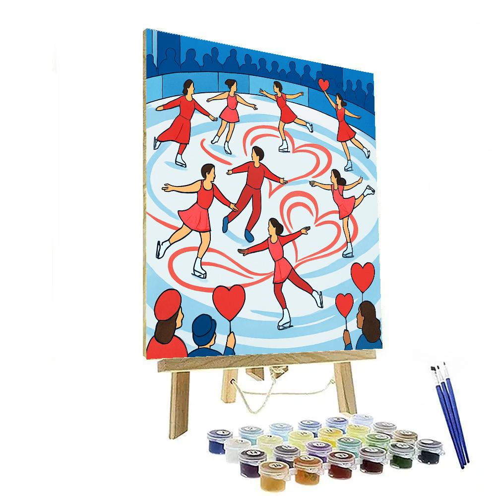 Valentines Day Ice Skating Ribbon Show Numbered painting kits