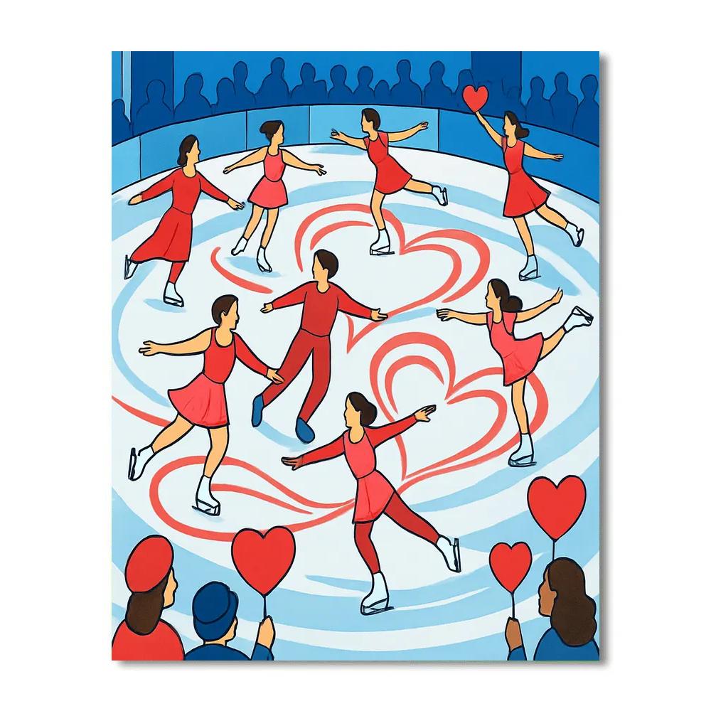 Valentines Day Ice Skating Ribbon Show Numbered painting kits