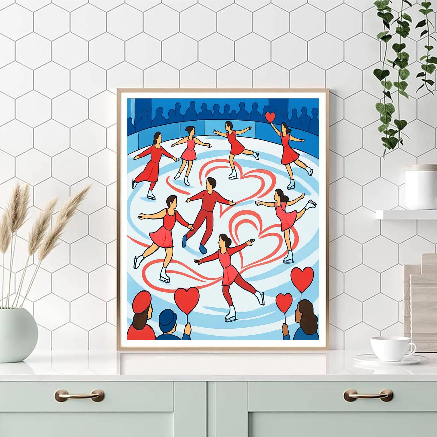 Valentines Day Ice Skating Ribbon Show Numbered painting kits