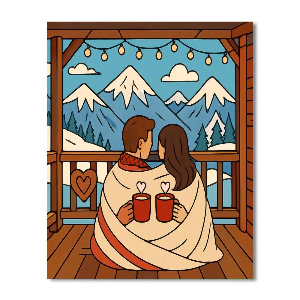 Valentines Day Mountain Cabin Hot Cocoa Break Numbered painting kits