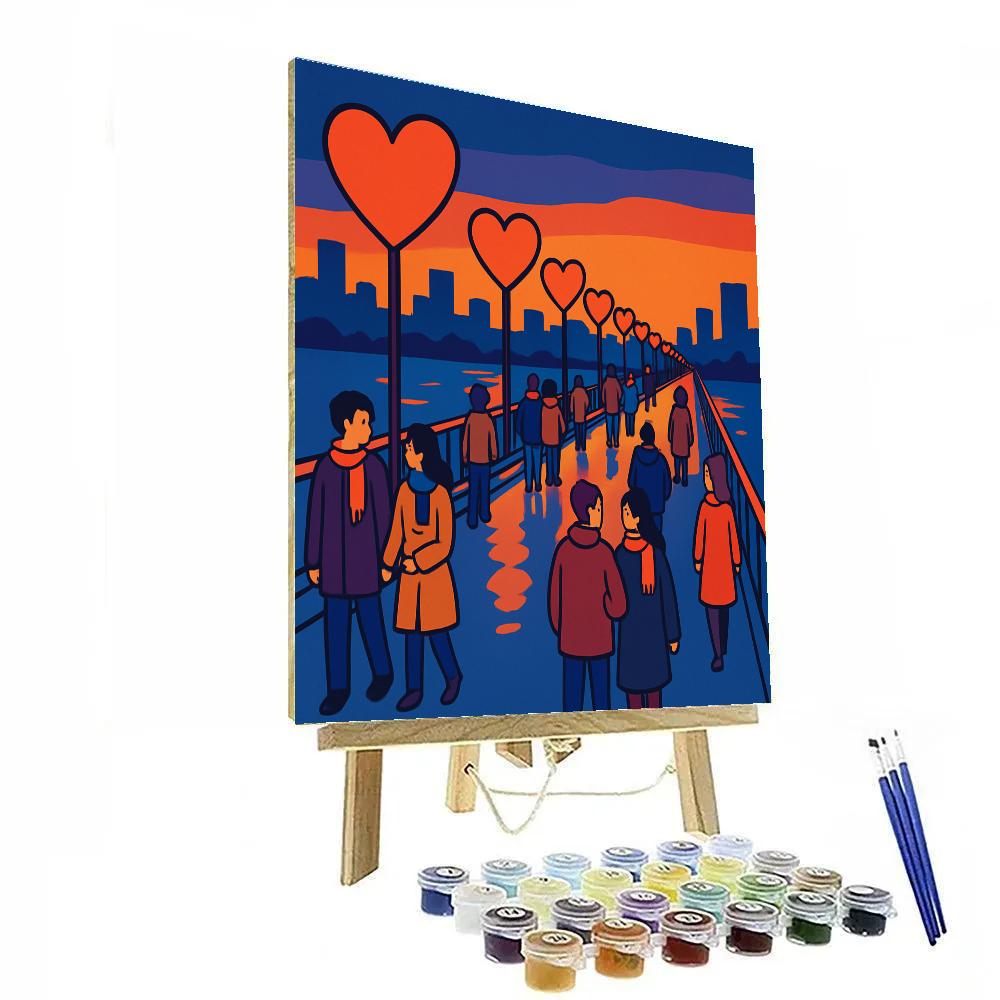 City Bridge Lantern Walk Valentines Day Night DIY paint by numbers