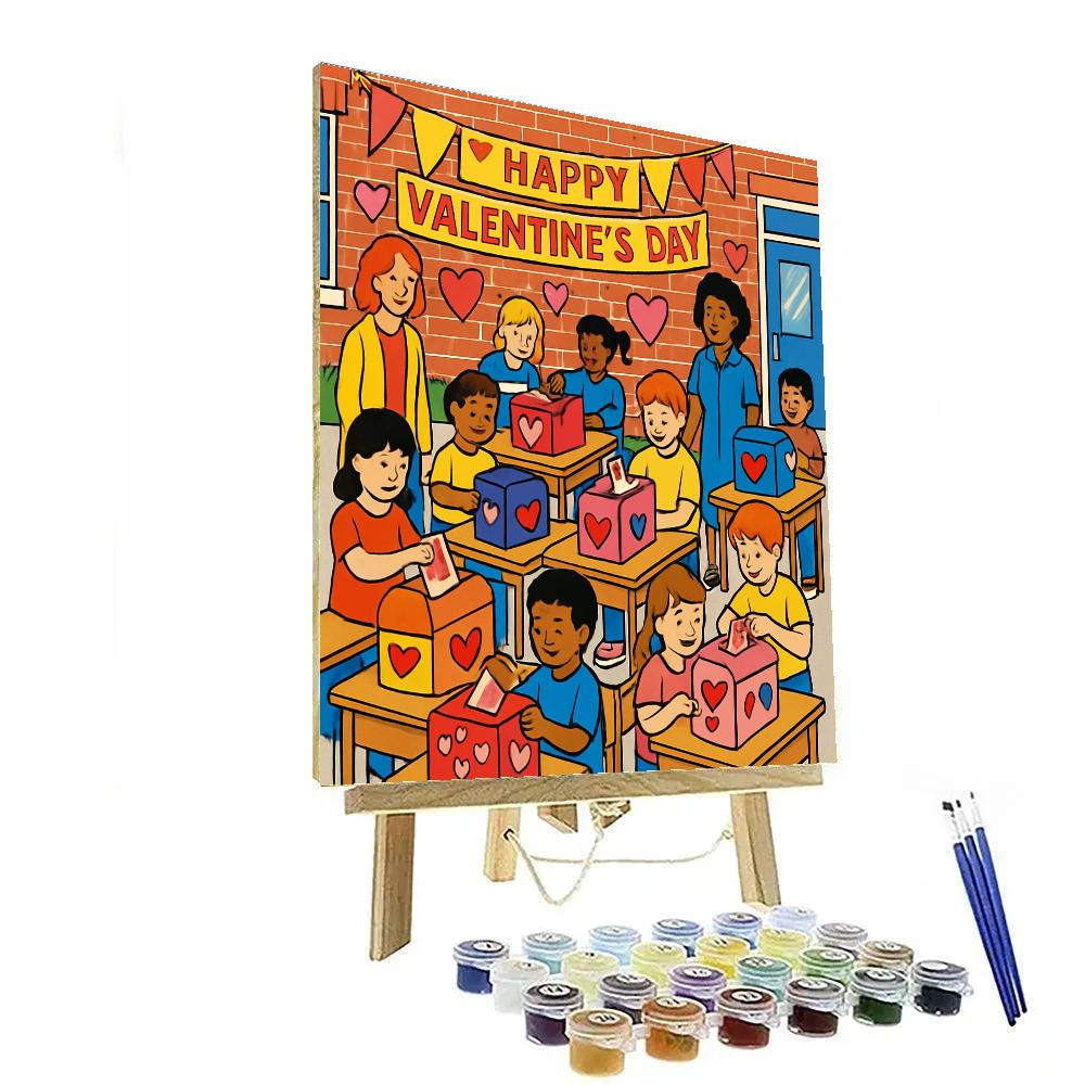 Valentines Day Schoolyard Mailbox Exchange painting number kit