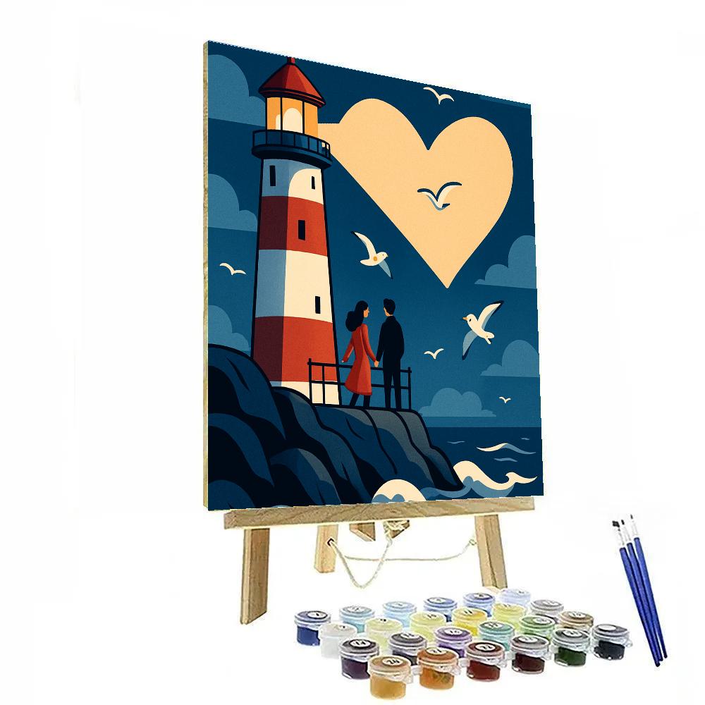Seaside Lighthouse Valentines Day Beacon paint by numbers