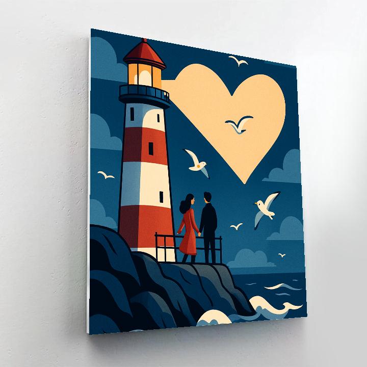 Seaside Lighthouse Valentines Day Beacon paint by numbers