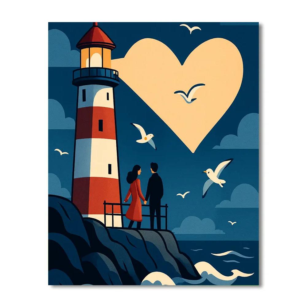 Seaside Lighthouse Valentines Day Beacon paint by numbers