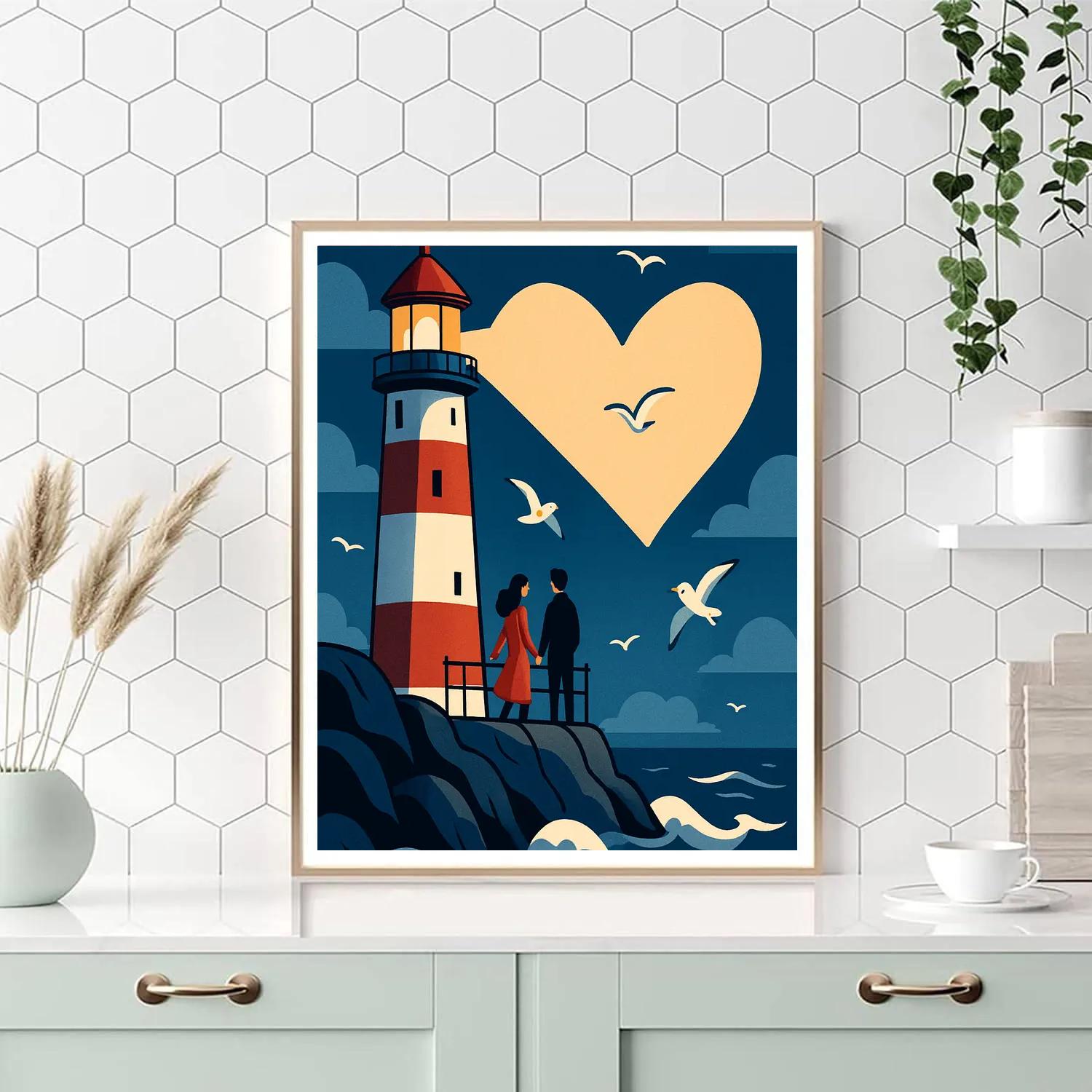 Seaside Lighthouse Valentines Day Beacon paint by numbers