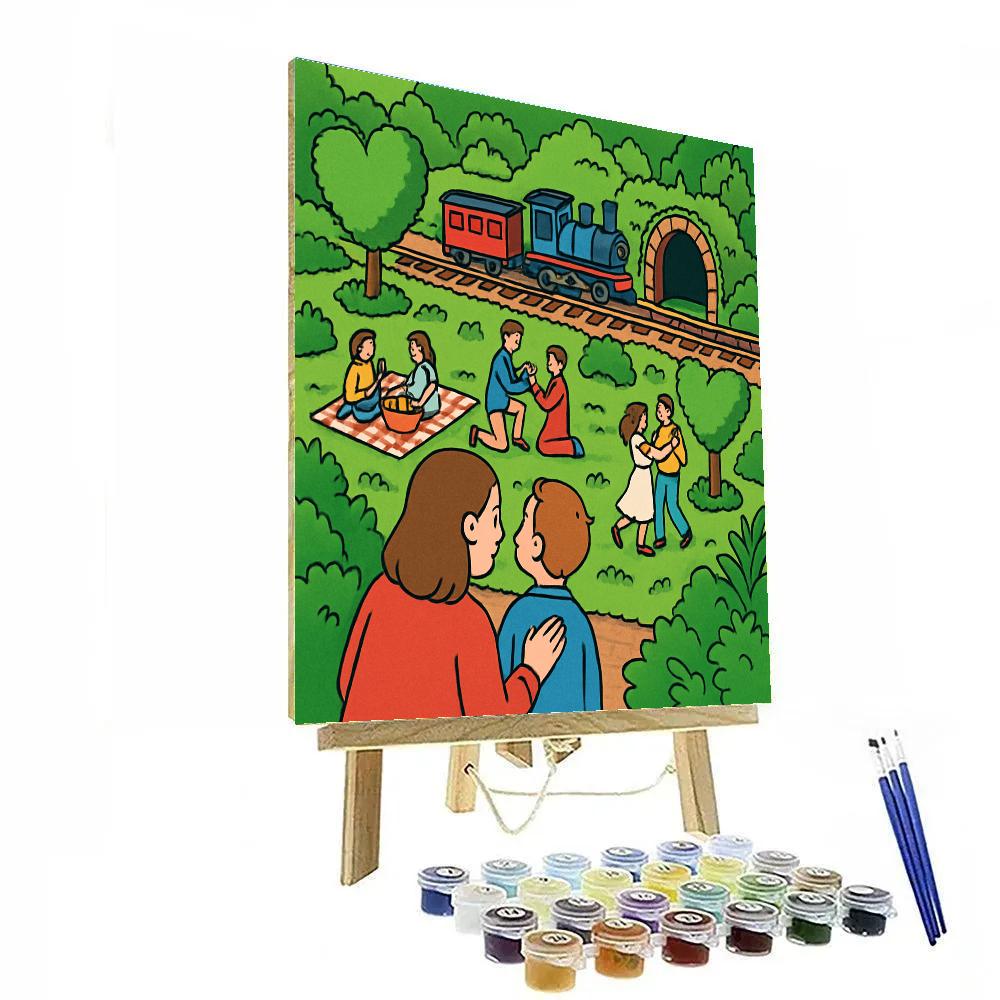 Valentines Day Garden Train Miniature Romance painting number kit