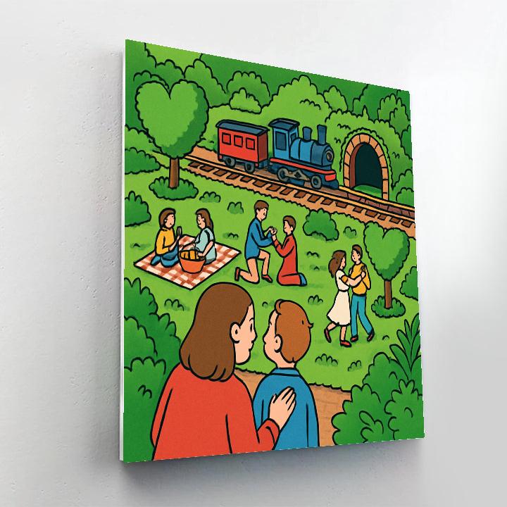 Valentines Day Garden Train Miniature Romance painting number kit