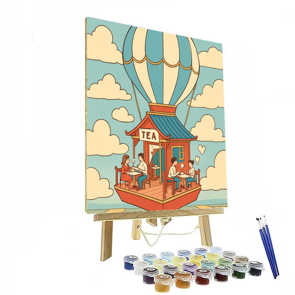 Valentines Day Hot Air Tea House In The Clouds paint by color