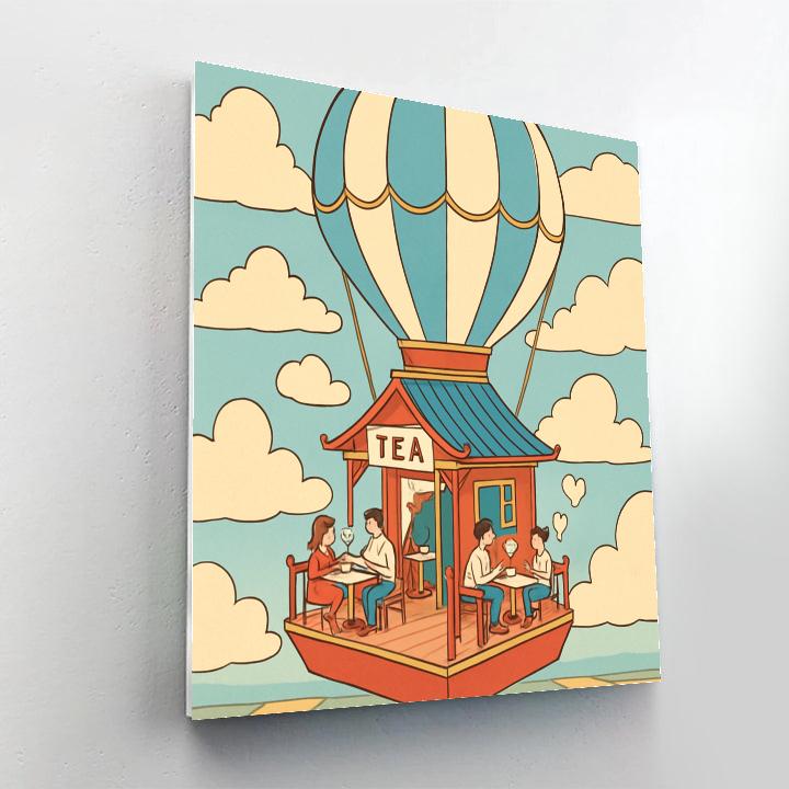 Valentines Day Hot Air Tea House In The Clouds paint by color