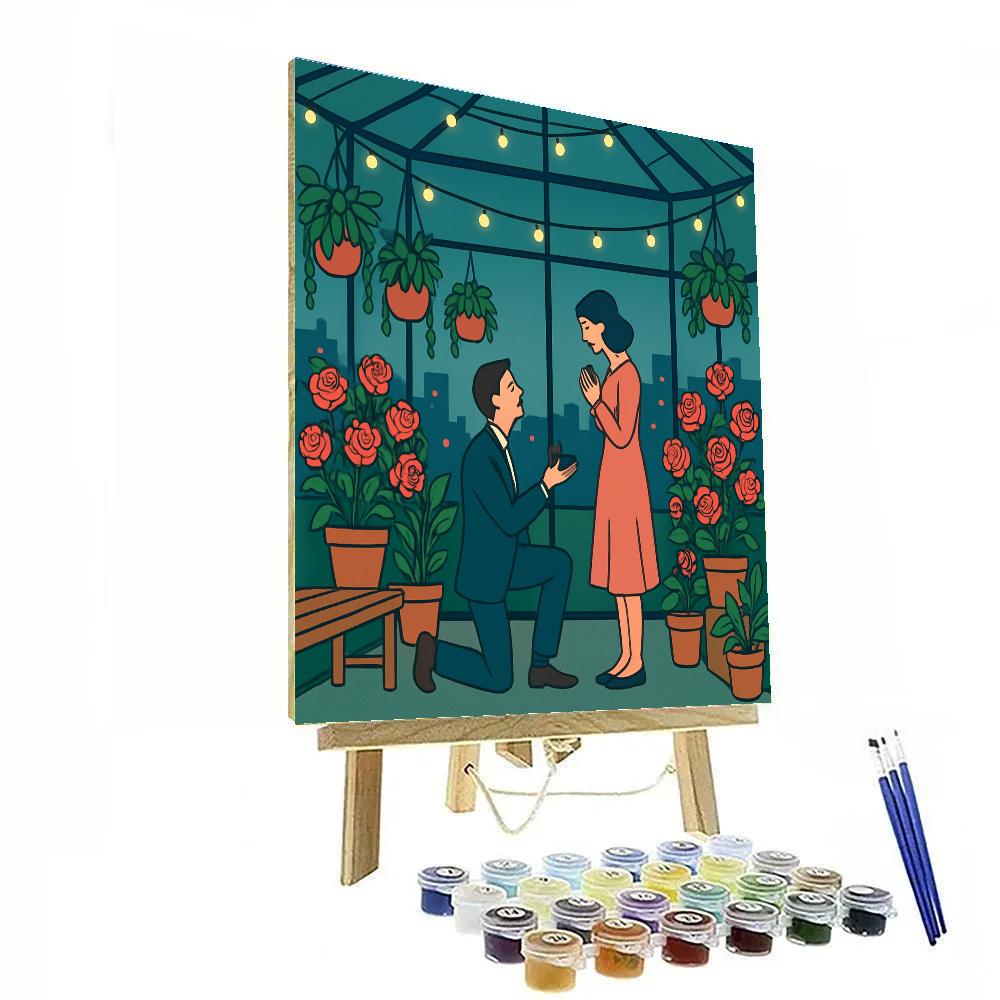 Valentines Day Secret Rooftop Greenhouse Proposal Paint by numbers art