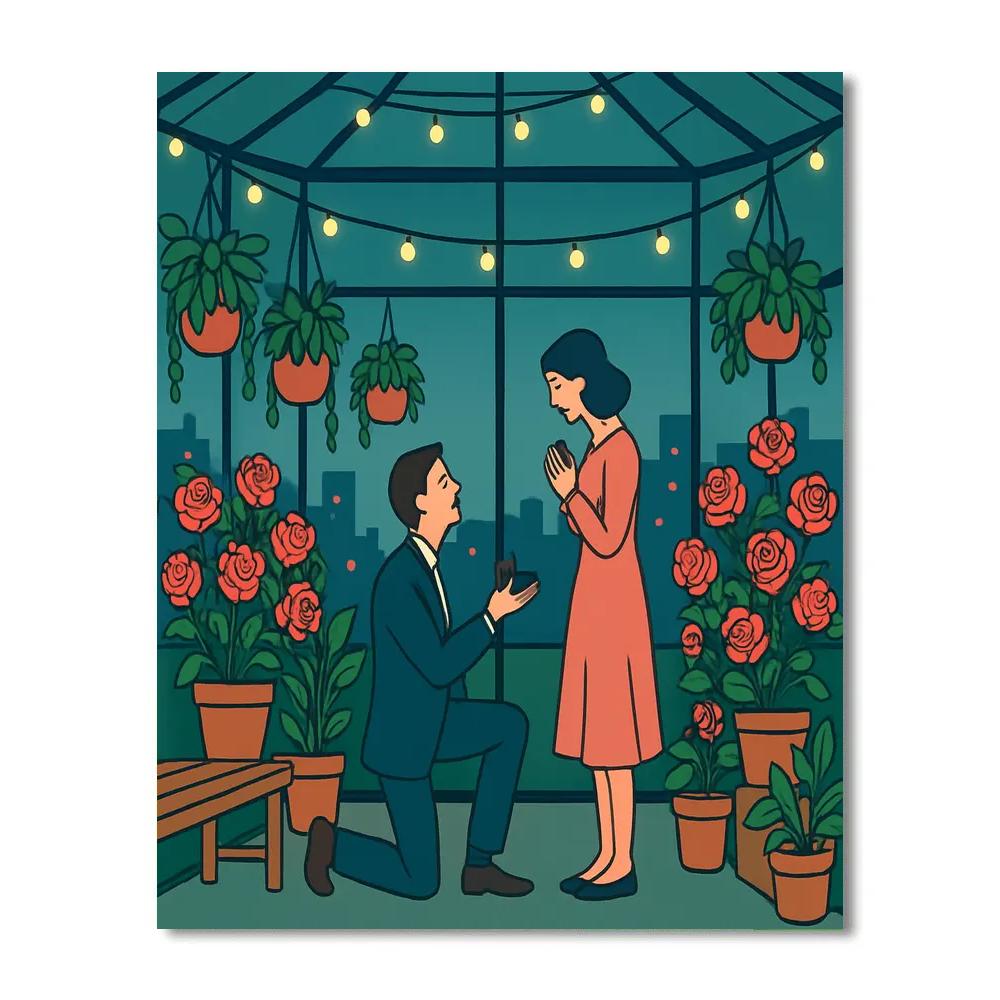 Valentines Day Secret Rooftop Greenhouse Proposal Paint by numbers art