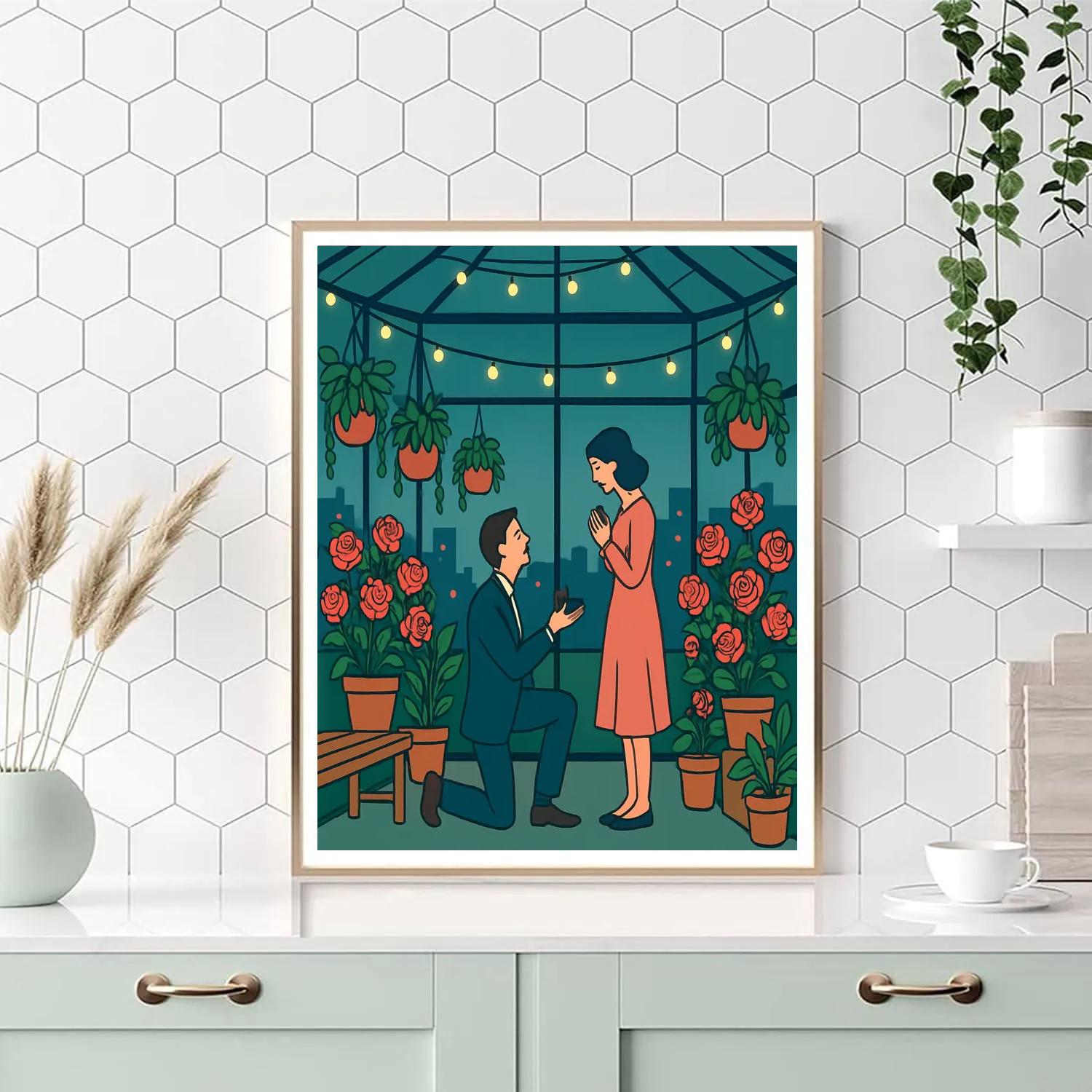 Valentines Day Secret Rooftop Greenhouse Proposal Paint by numbers art