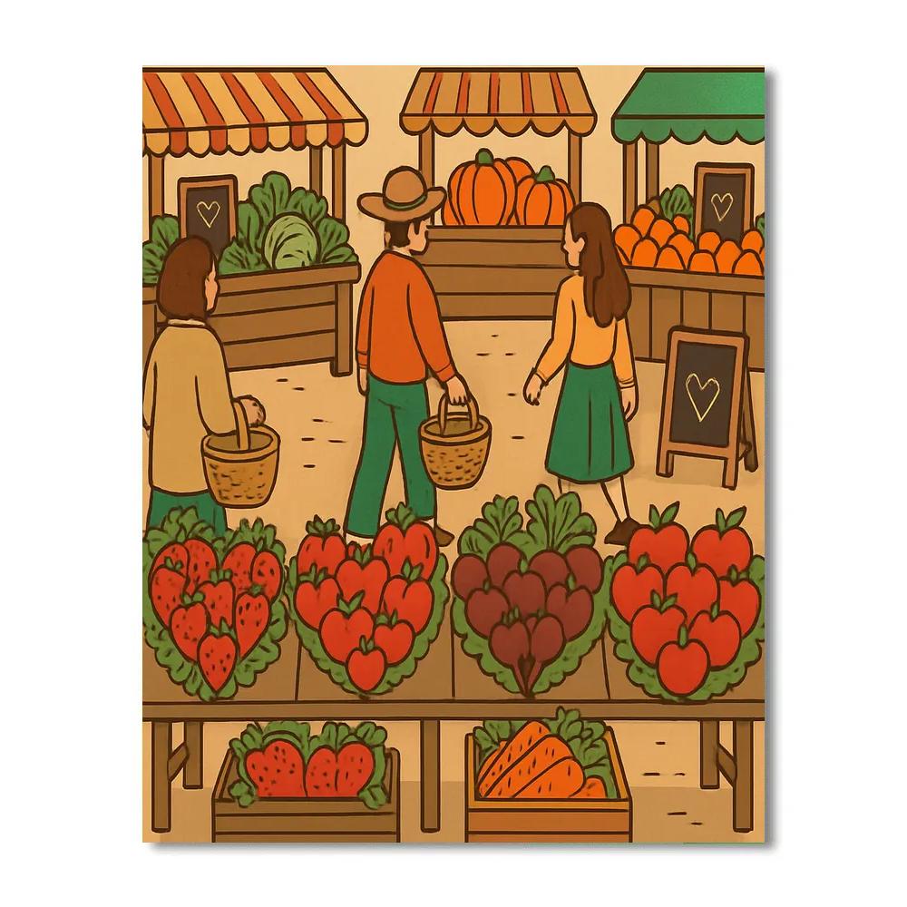Valentines Day Farmers Market Harvest Of Hearts painting number kit