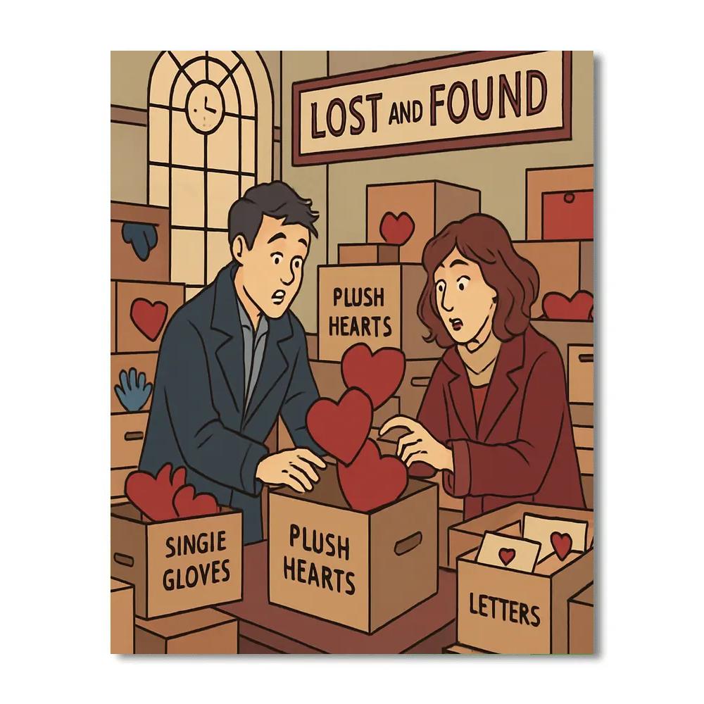 Valentines Day Train Station Lost And Found Of Hearts painting number kit
